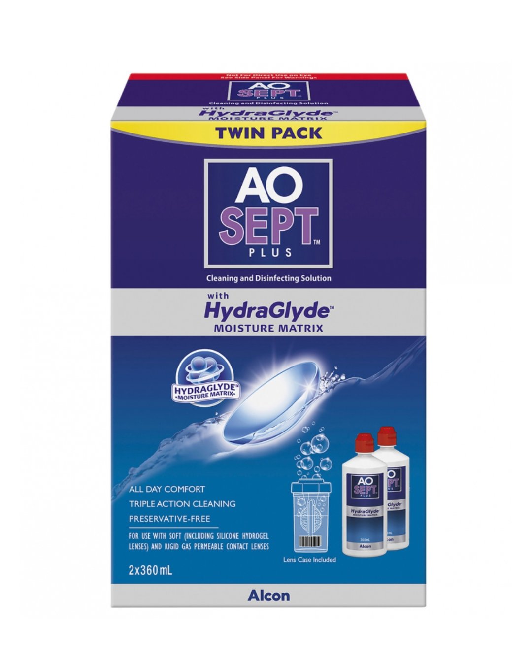 AO Sept Plus Twin Pack cleaning and disinfecting solution packaging on a white background