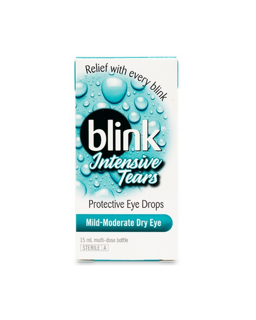 Box of Blink Intensive Tears eye drops on a white background
