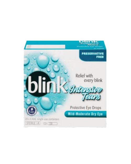Box of blink Intensive Tears eye drops on a white background