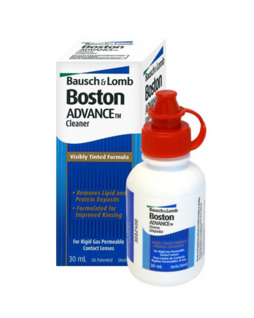 Bausch & Lomb Boston Advance contact lens solution bottle and packaging on a white background