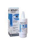 Hylo-Fresh lubricating eye drops with packaging on a white background