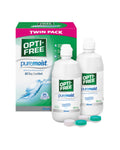 Opti-Free puremoist contact lens solution twin pack with bottles on a white background