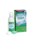 Opti-Free Pure Moist contact lens solution bottle and box on a white background