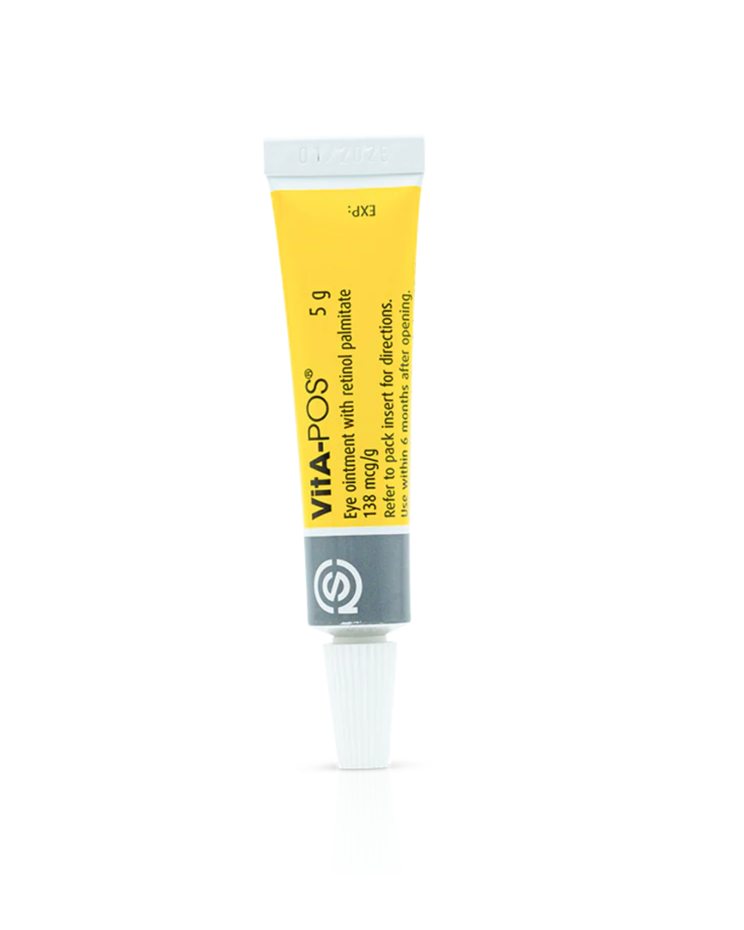 Vita-POS eye cream tube with yellow label on a white background