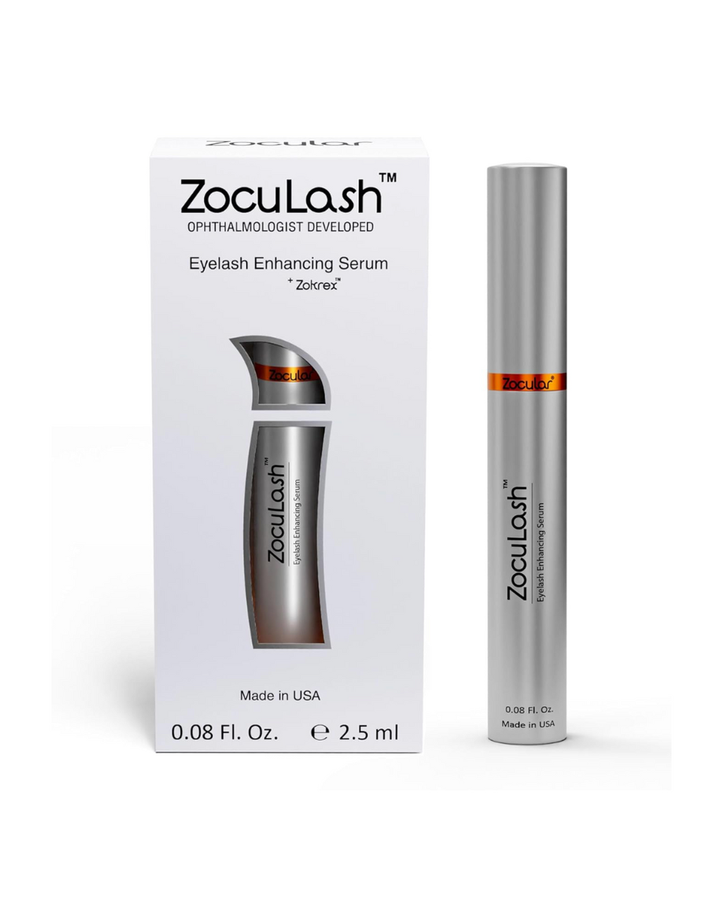 ZocuLash eyelash enhancing serum with packaging on a white background